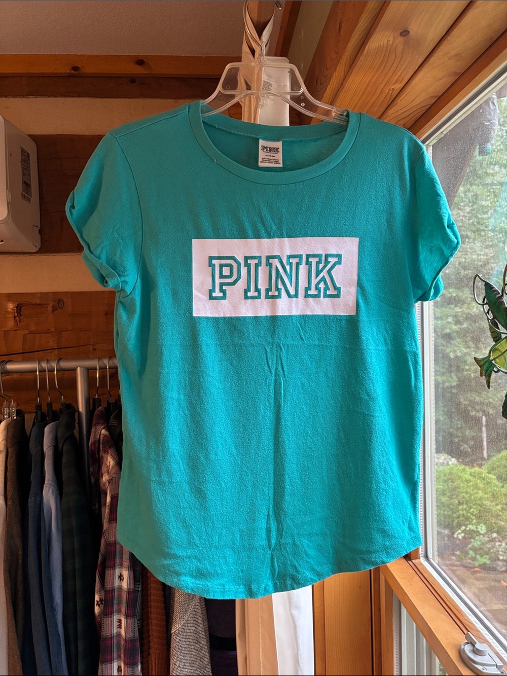 PINK Victoria's Secret Turquoise Graphic Logo Tee